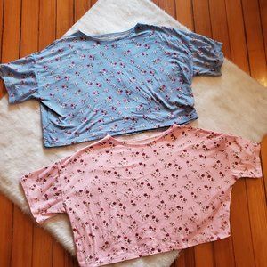NWOT BUNDLE of 2 GIRLS CHERYL KIDS CREATIONS FLORAL CROP T-SHIRTS